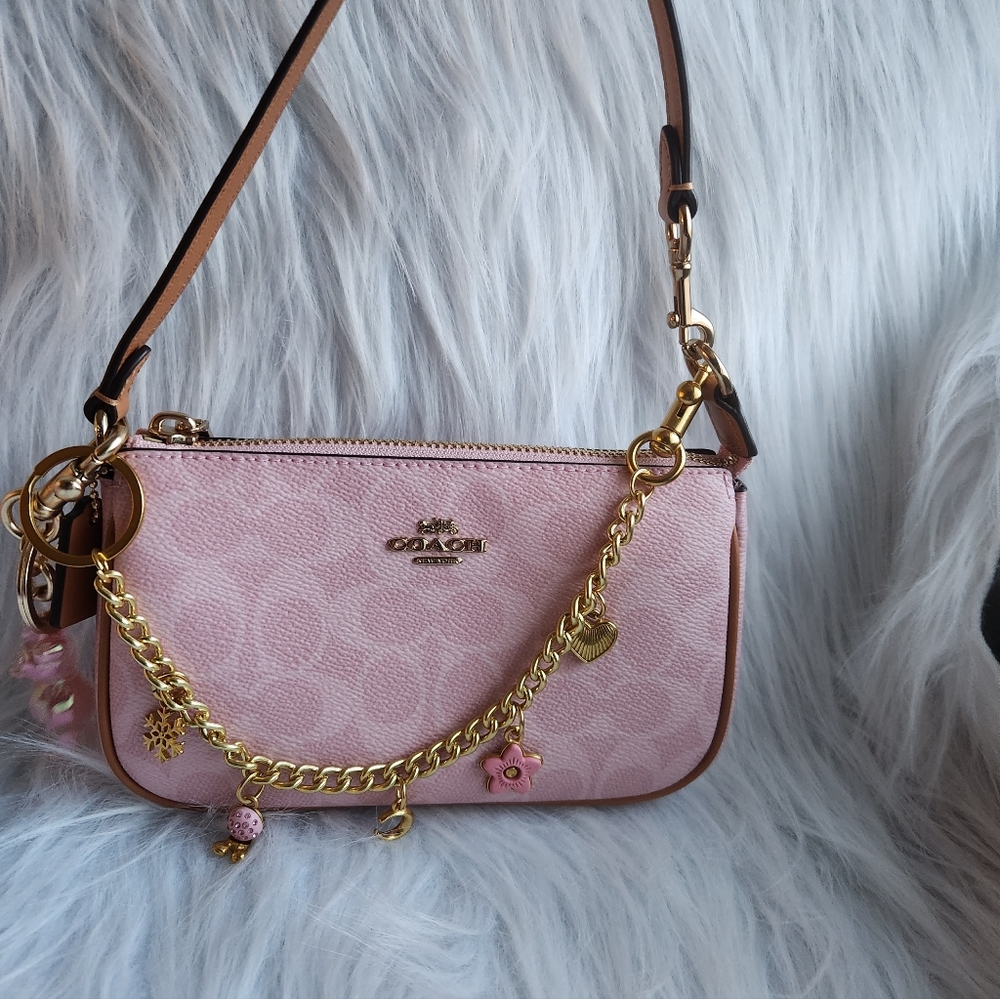 NWT Coach Nolita 19 In Signature Canvas Gold/Powder Pink CDW31